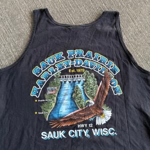 Vintage 1998 Harley Davidson Sauk Prairie Tank Top XL Black Eagle USA Shirt